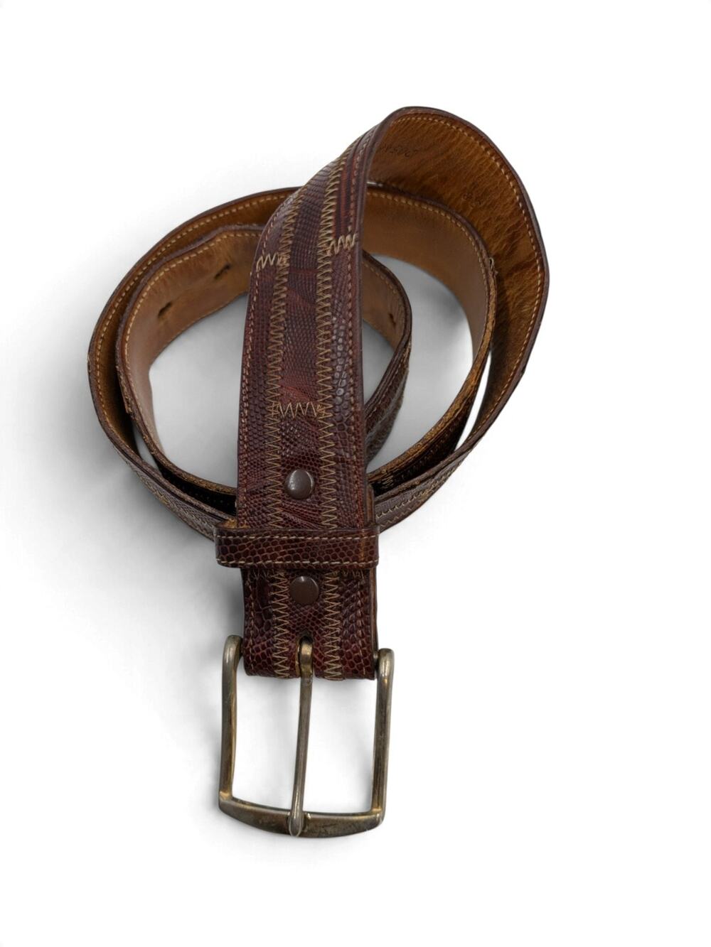 TONY LAMA Legacy/Vintage Stitched Patchwork Lizard Belt Brown Style #20548 - 38